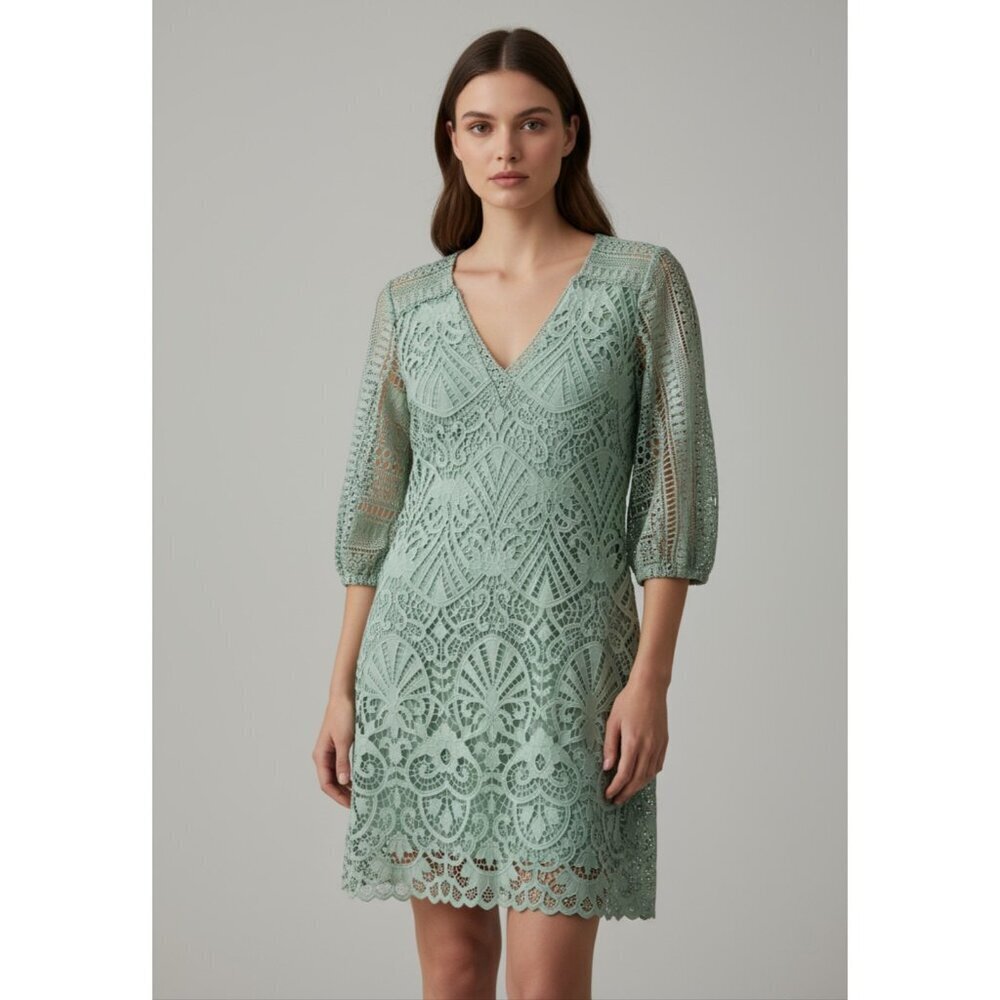 NWT Sundance Charleston Seafoam Green Lace Overlay Dress Women's Size 6